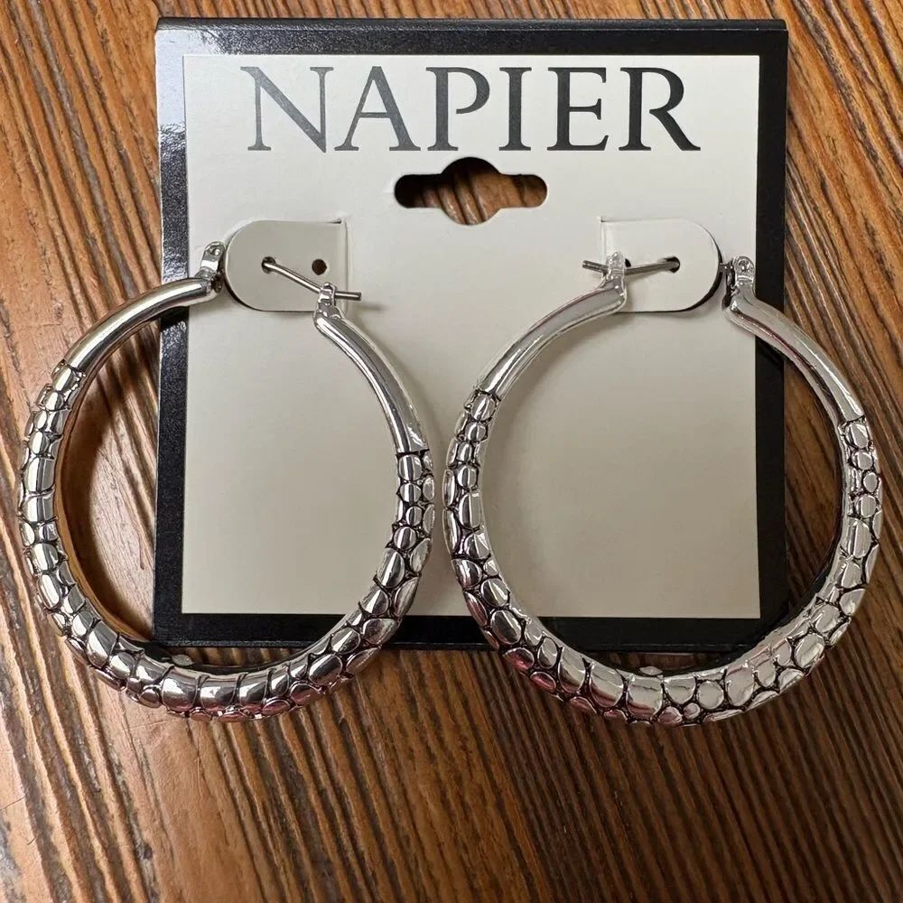 Napier Silver Textured Hoop Earrings